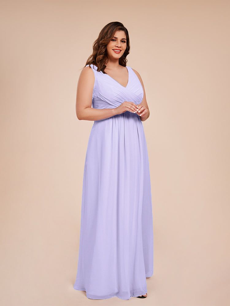 Jurnee Floor Length V-neck Ruched Chiffon Plus Size Bridesmaid Dress