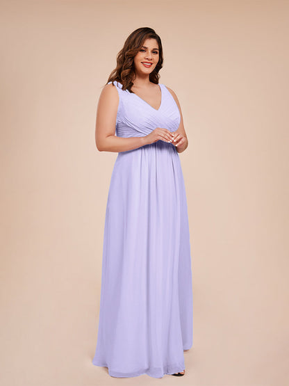 Jurnee Floor Length V-neck Ruched Chiffon Plus Size Bridesmaid Dress