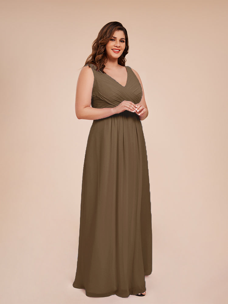 Jurnee Floor Length V-neck Ruched Chiffon Plus Size Bridesmaid Dress