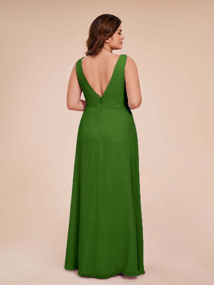 Jurnee Floor Length V-neck Ruched Chiffon Plus Size Bridesmaid Dress