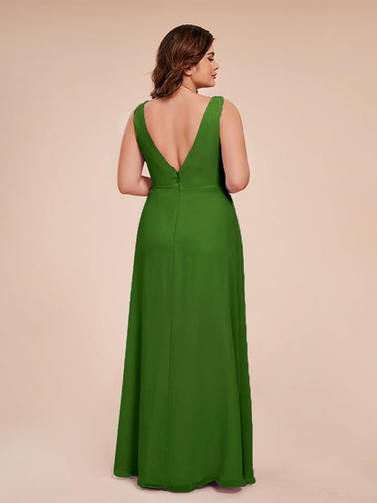 Jurnee Floor Length V-neck Ruched Chiffon Plus Size Bridesmaid Dress