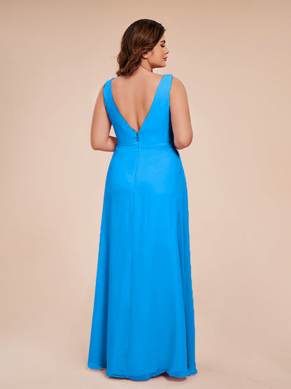 Jurnee Floor Length V-neck Ruched Chiffon Plus Size Bridesmaid Dress