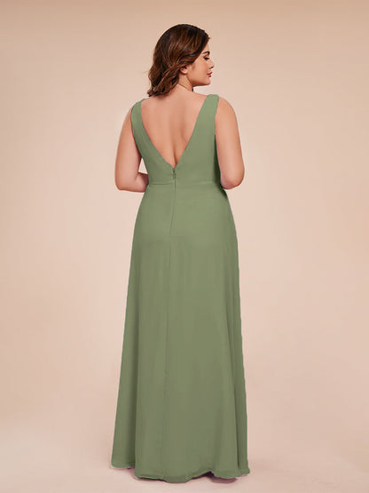 Jurnee Floor Length V-neck Ruched Chiffon Plus Size Bridesmaid Dress