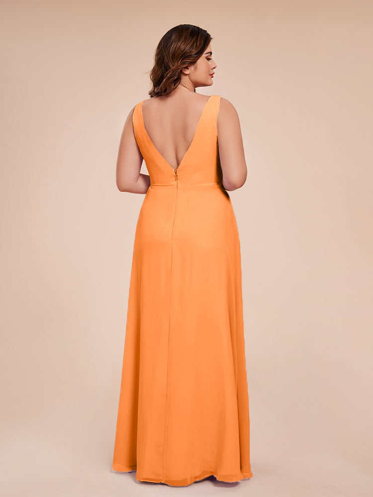 Jurnee Floor Length V-neck Ruched Chiffon Plus Size Bridesmaid Dress