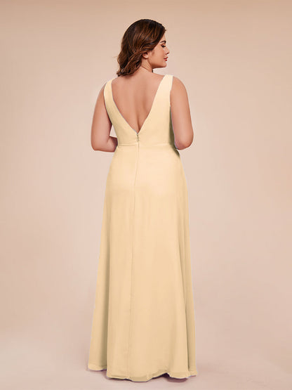 Jurnee Floor Length V-neck Ruched Chiffon Plus Size Bridesmaid Dress