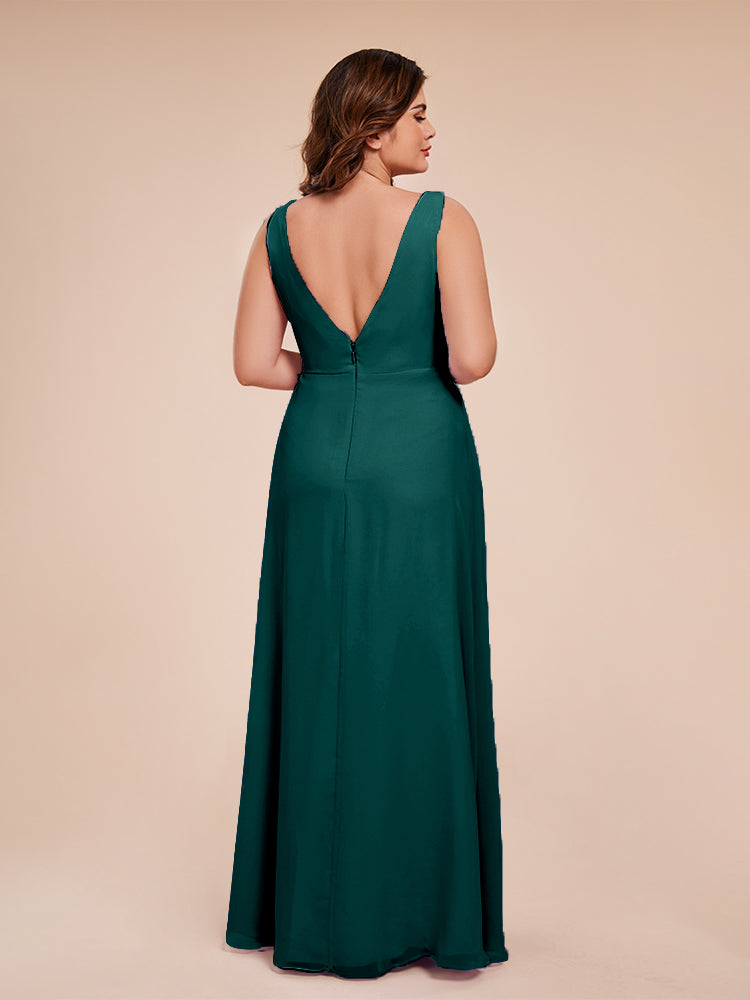 Jurnee Floor Length V-neck Ruched Chiffon Plus Size Bridesmaid Dress