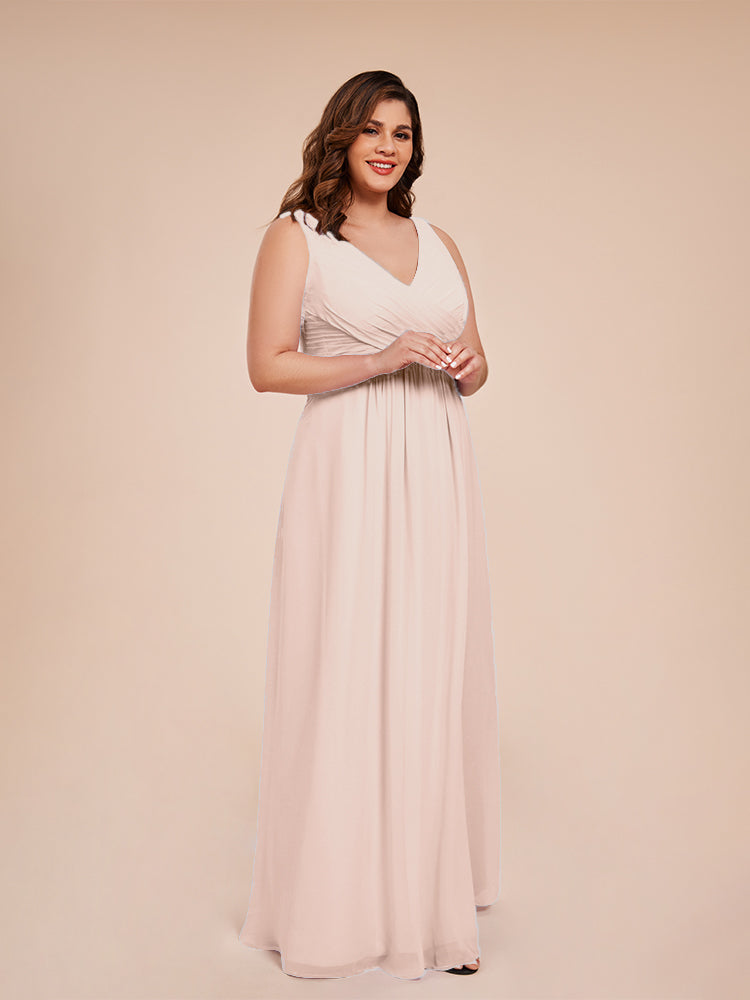 Jurnee Floor Length V-neck Ruched Chiffon Plus Size Bridesmaid Dress