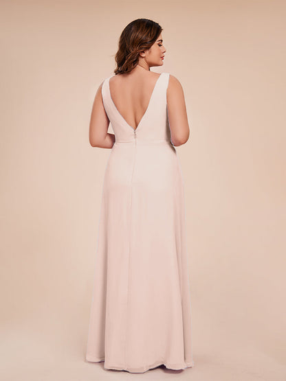 Jurnee Floor Length V-neck Ruched Chiffon Plus Size Bridesmaid Dress