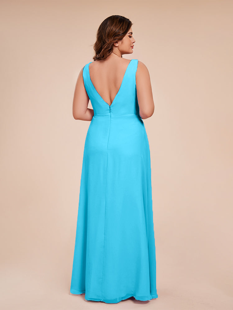 Jurnee Floor Length V-neck Ruched Chiffon Plus Size Bridesmaid Dress