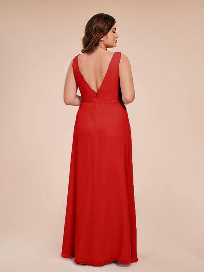 Jurnee Floor Length V-neck Ruched Chiffon Plus Size Bridesmaid Dress