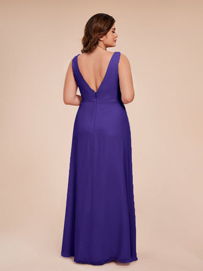 Jurnee Floor Length V-neck Ruched Chiffon Plus Size Bridesmaid Dress