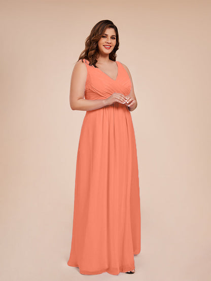 Jurnee Floor Length V-neck Ruched Chiffon Plus Size Bridesmaid Dress