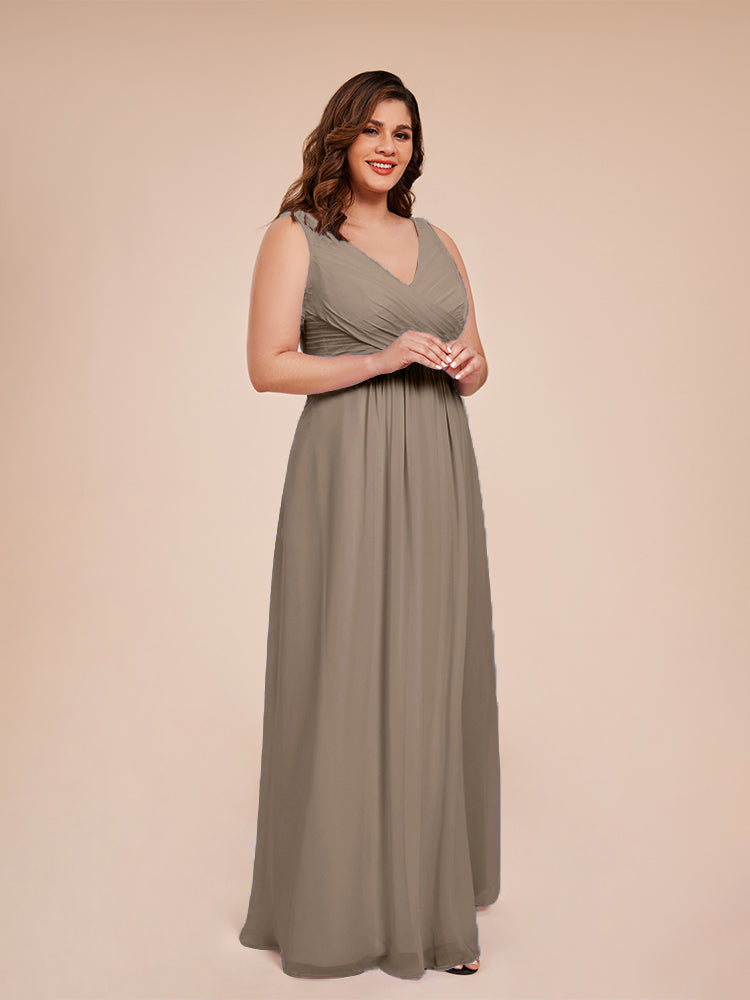 Jurnee Floor Length V-neck Ruched Chiffon Plus Size Bridesmaid Dress