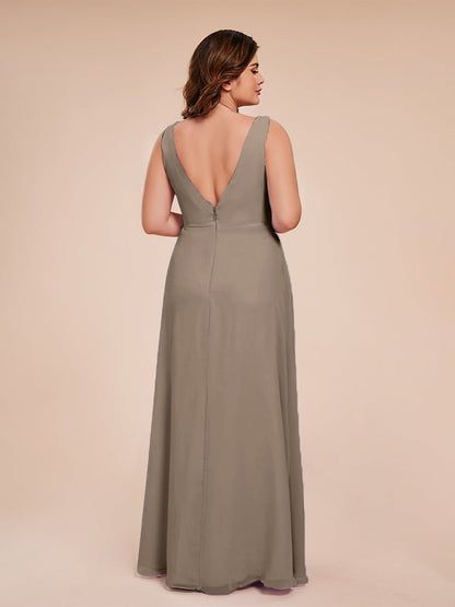 Jurnee Floor Length V-neck Ruched Chiffon Plus Size Bridesmaid Dress
