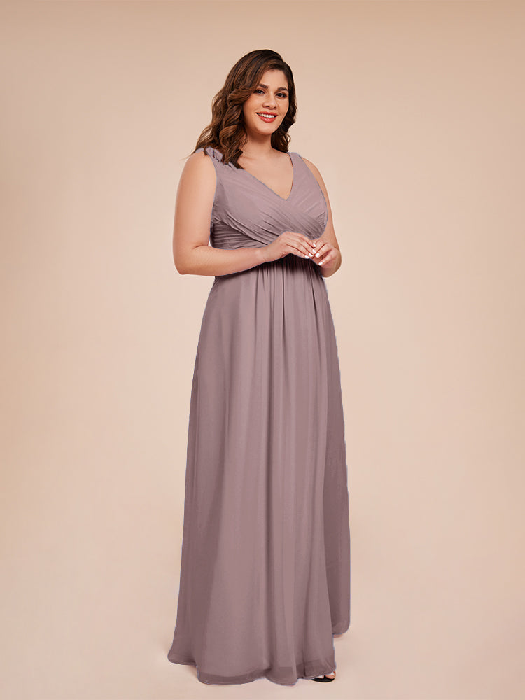 Jurnee Floor Length V-neck Ruched Chiffon Plus Size Bridesmaid Dress