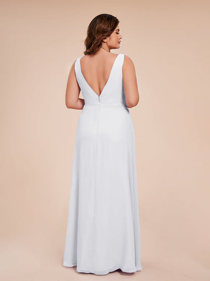 Jurnee Floor Length V-neck Ruched Chiffon Plus Size Bridesmaid Dress