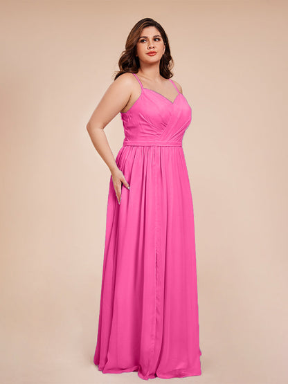 Kimora Spaghetti Straps Chiffon Plus Size Bridesmaid Dresses with Slit