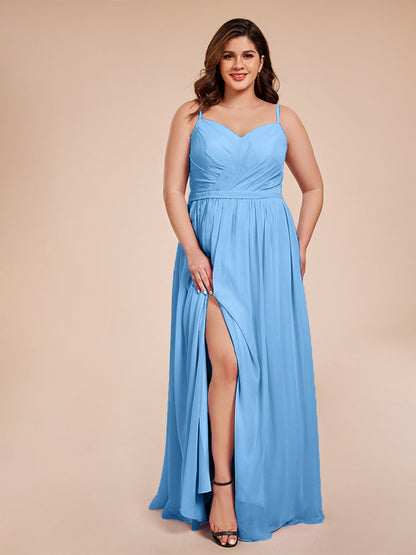 Kimora Spaghetti Straps Chiffon Plus Size Bridesmaid Dresses with Slit