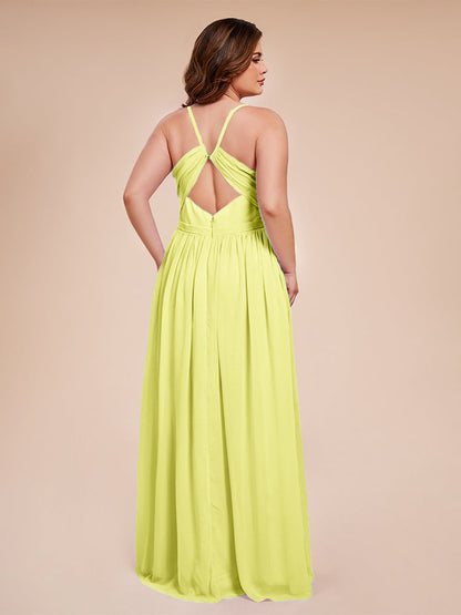 Kimora Spaghetti Straps Chiffon Plus Size Bridesmaid Dresses with Slit