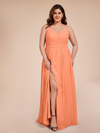 Kimora Spaghetti Straps Chiffon Plus Size Bridesmaid Dresses with Slit