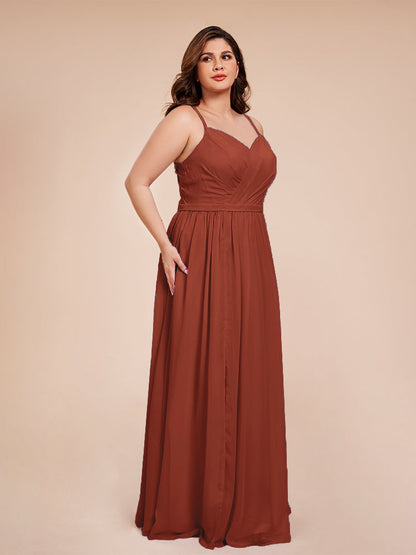 Kimora Spaghetti Straps Chiffon Plus Size Bridesmaid Dresses with Slit