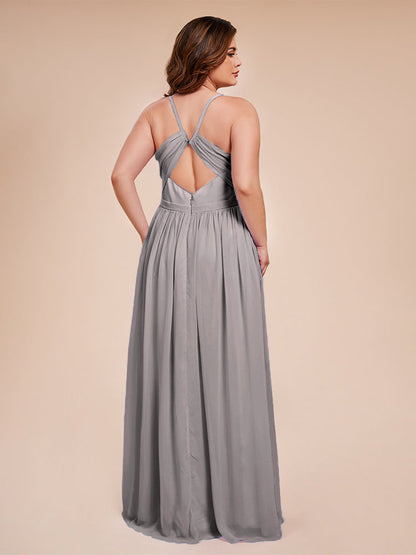 Kimora Spaghetti Straps Chiffon Plus Size Bridesmaid Dresses with Slit