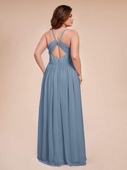 Kimora Spaghetti Straps Chiffon Plus Size Bridesmaid Dresses with Slit