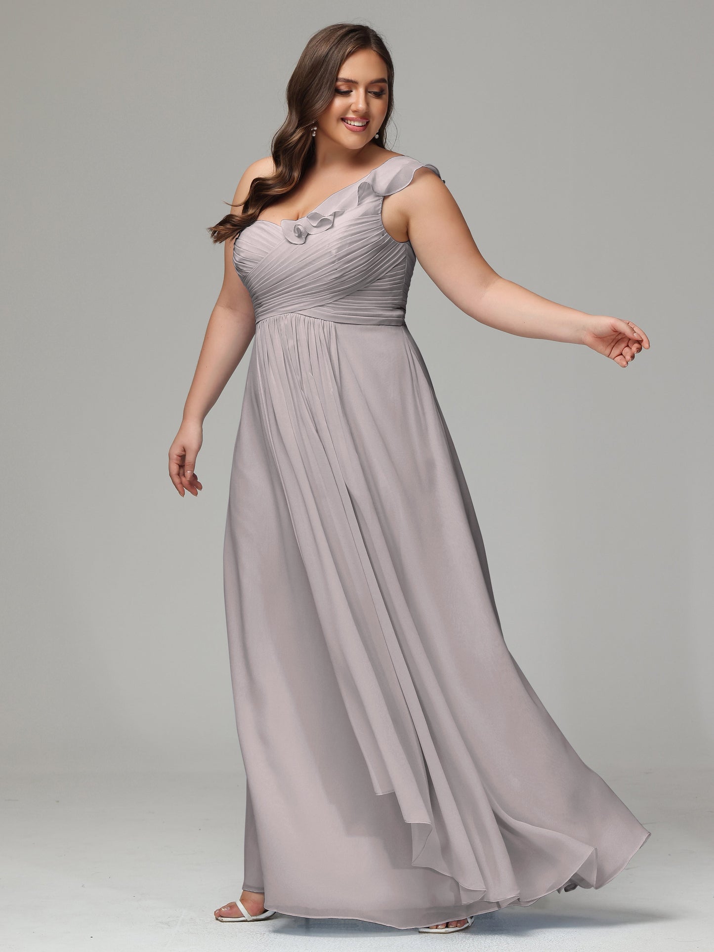 One-Shoulder Ruffles Plus Size Chiffon Bridesmaid Dresses