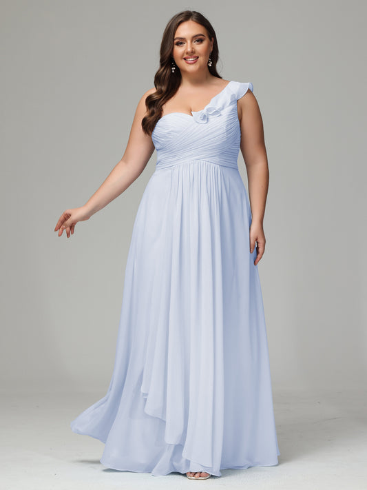One-Shoulder Ruffles Plus Size Chiffon Bridesmaid Dresses