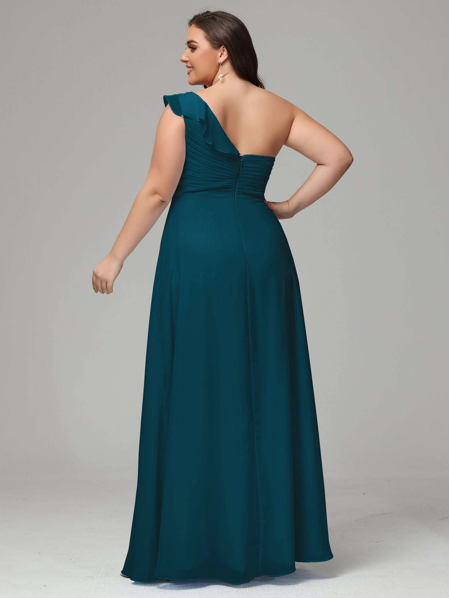 One-Shoulder Ruffles Plus Size Chiffon Bridesmaid Dresses