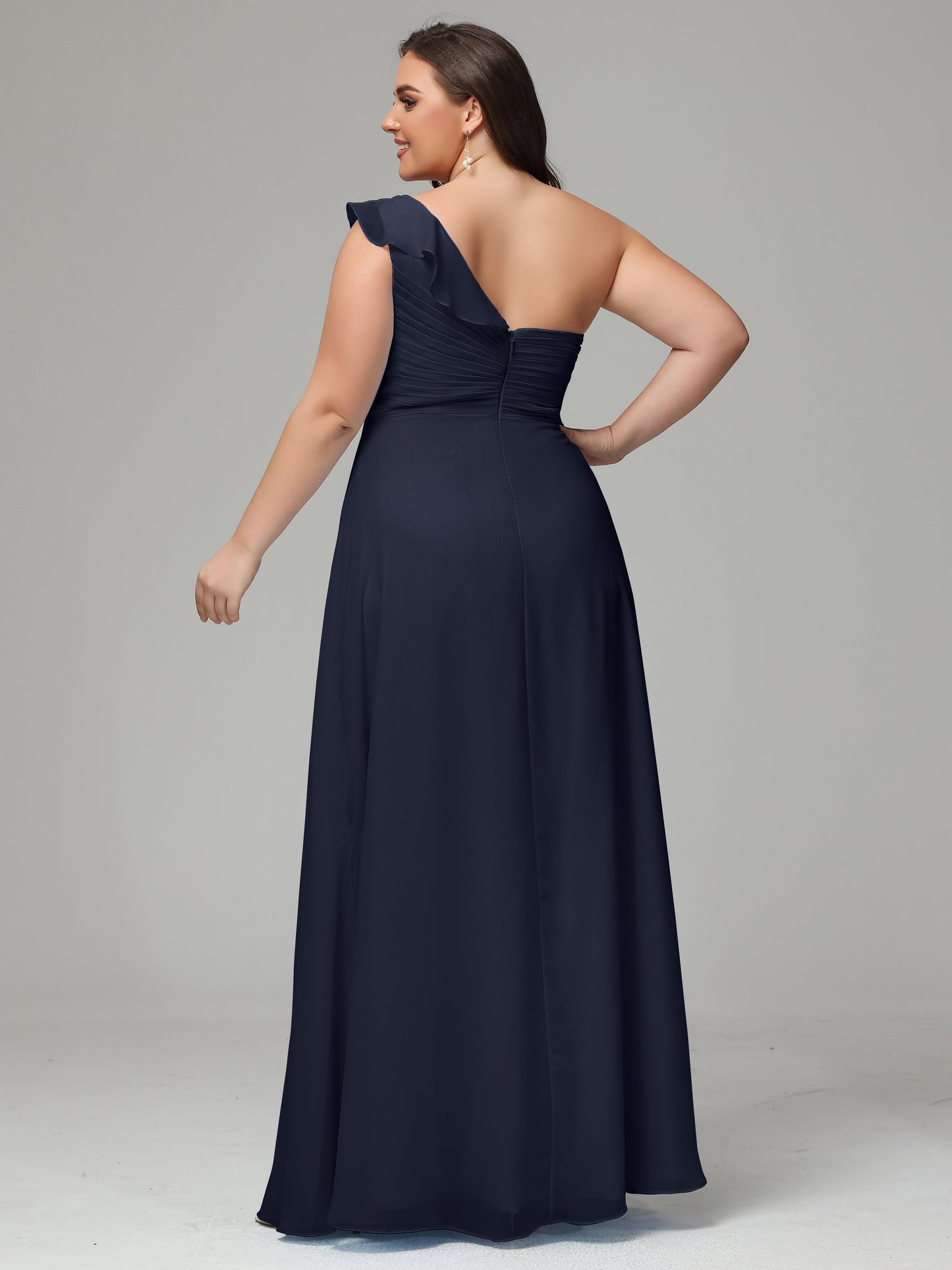 One-Shoulder Ruffles Plus Size Chiffon Bridesmaid Dresses