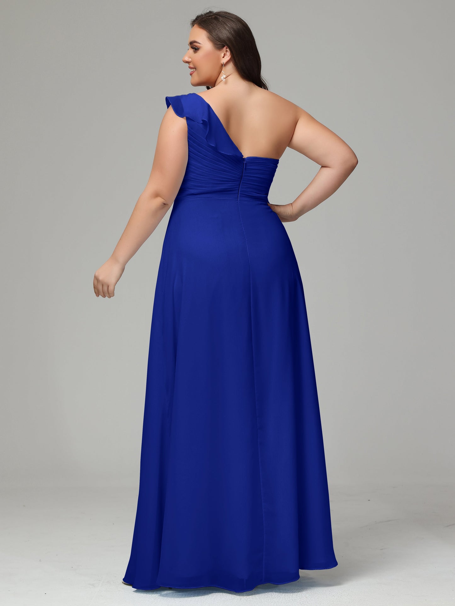 One-Shoulder Ruffles Plus Size Chiffon Bridesmaid Dresses