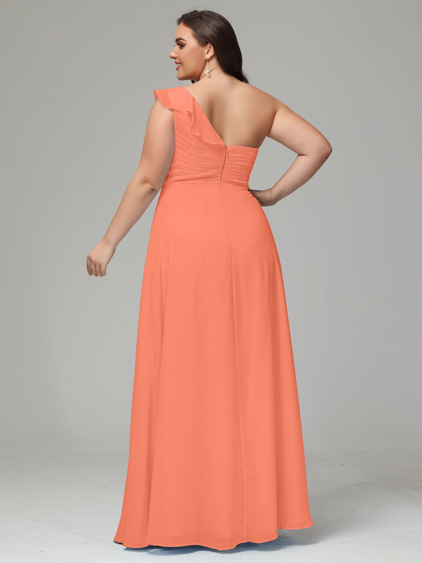 One-Shoulder Ruffles Plus Size Chiffon Bridesmaid Dresses