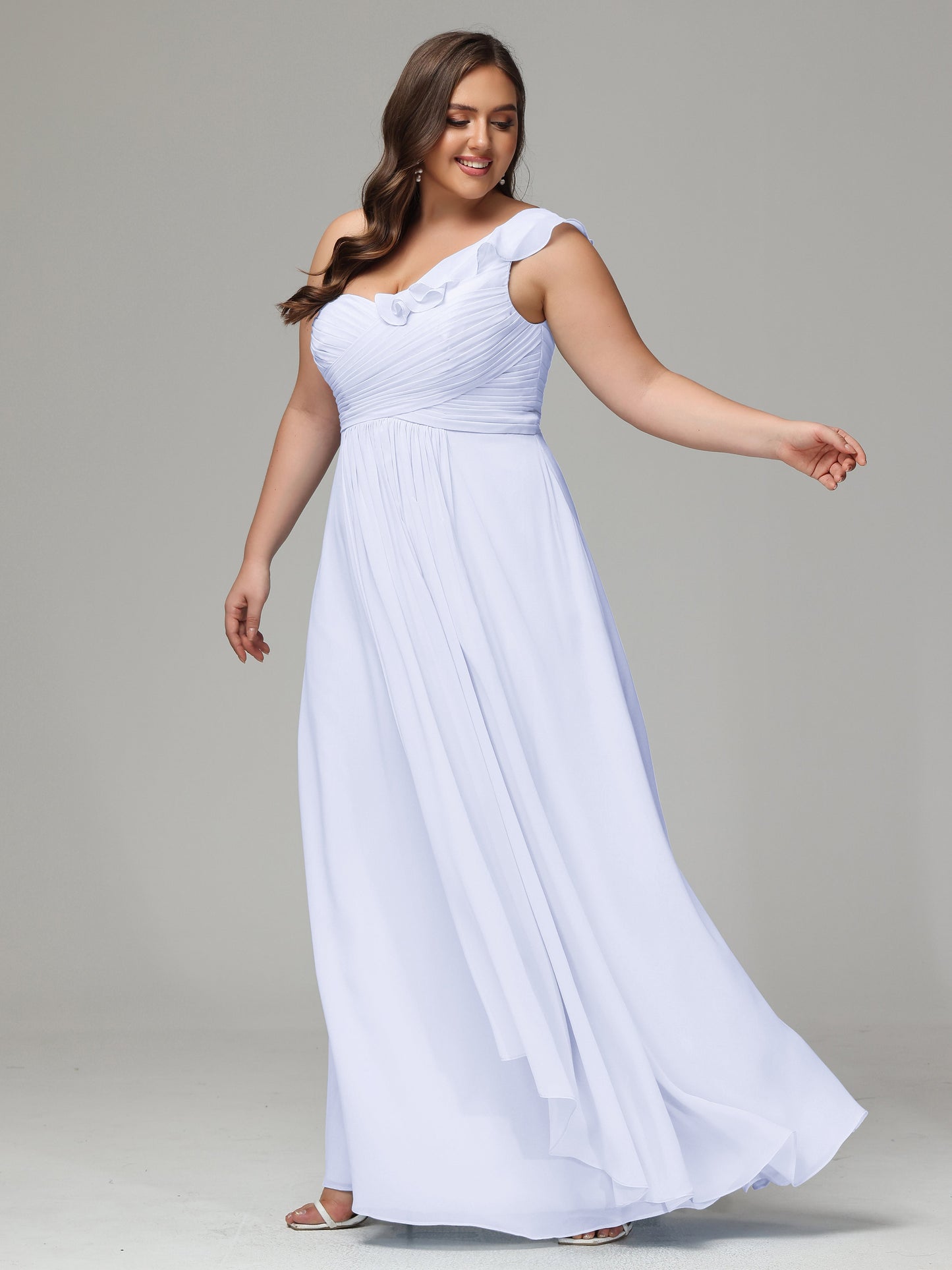 One-Shoulder Ruffles Plus Size Chiffon Bridesmaid Dresses