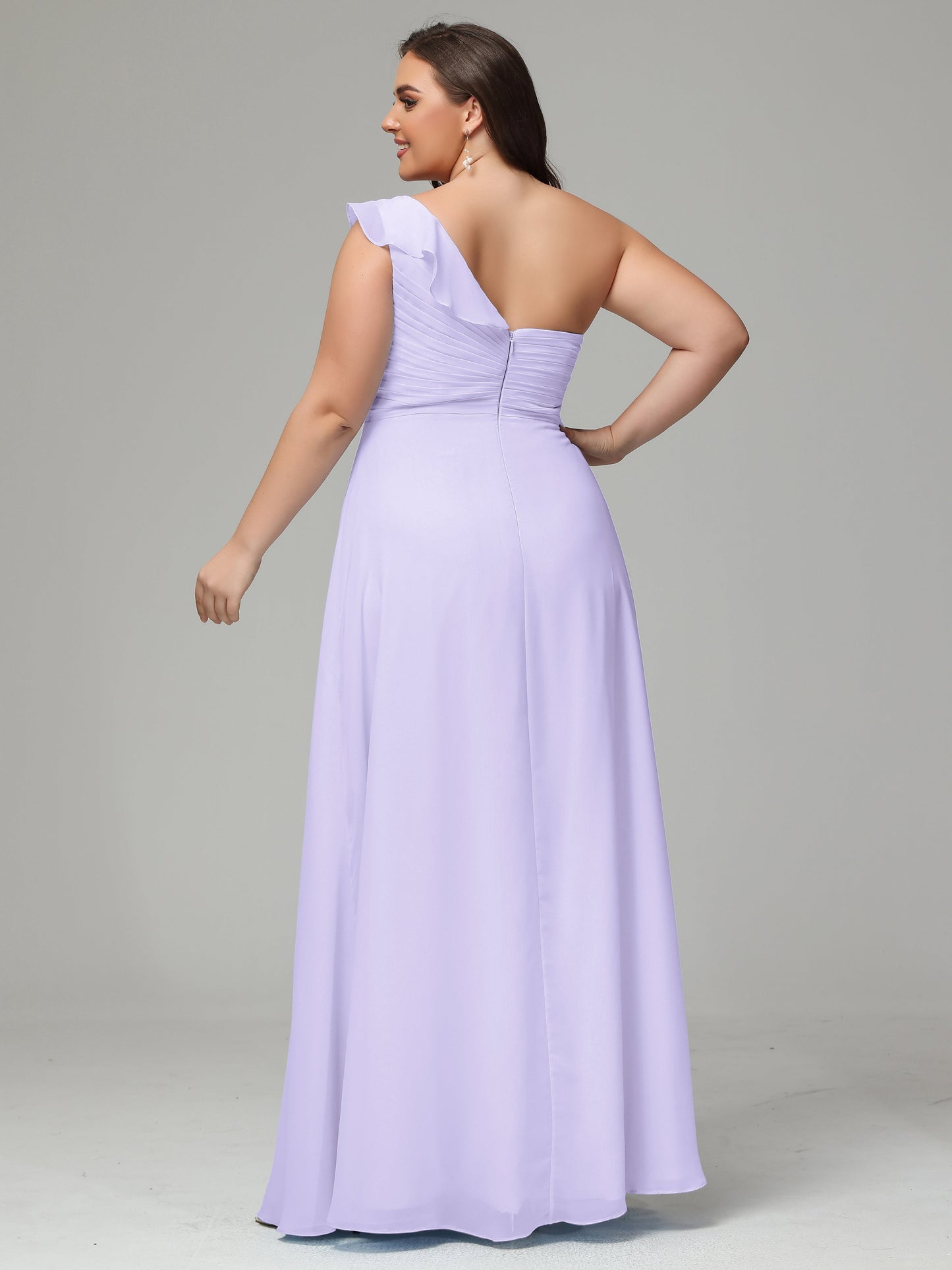 One-Shoulder Ruffles Plus Size Chiffon Bridesmaid Dresses