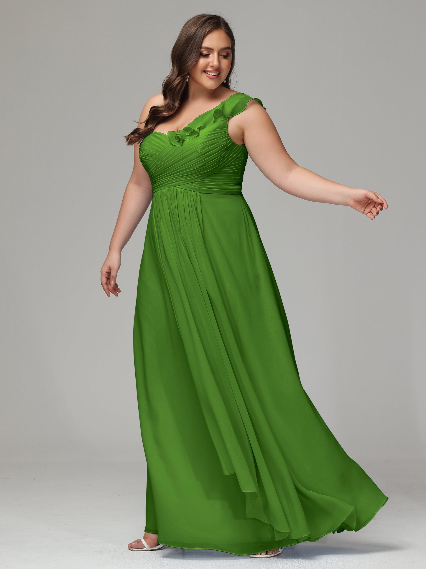 One-Shoulder Ruffles Plus Size Chiffon Bridesmaid Dresses