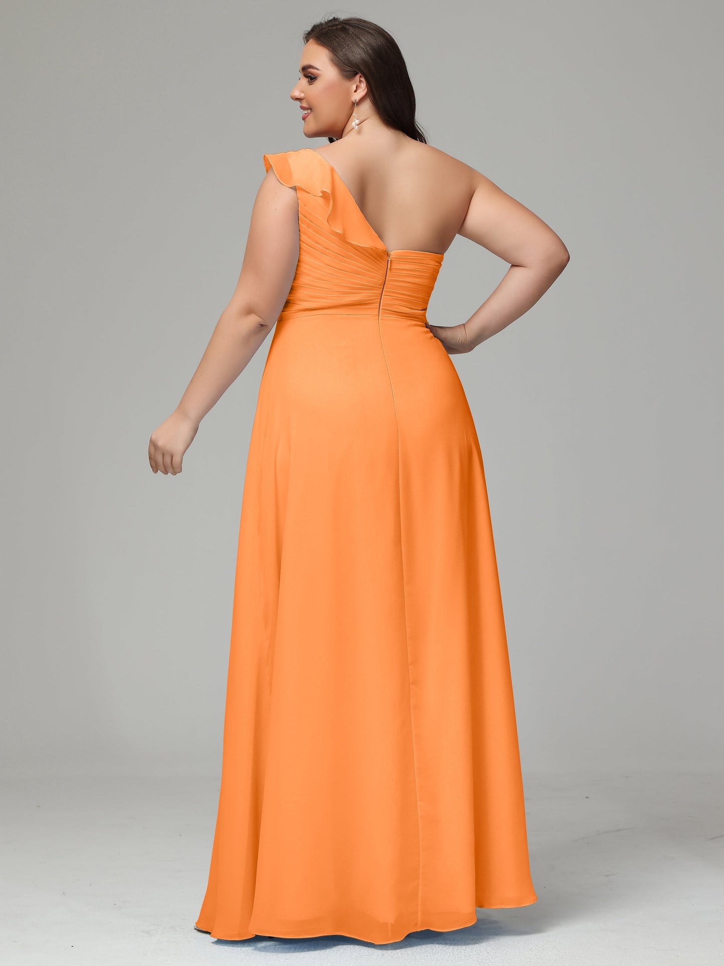 One-Shoulder Ruffles Plus Size Chiffon Bridesmaid Dresses