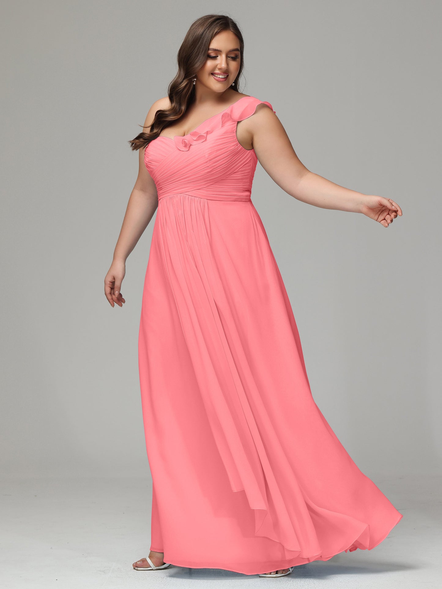 One-Shoulder Ruffles Plus Size Chiffon Bridesmaid Dresses