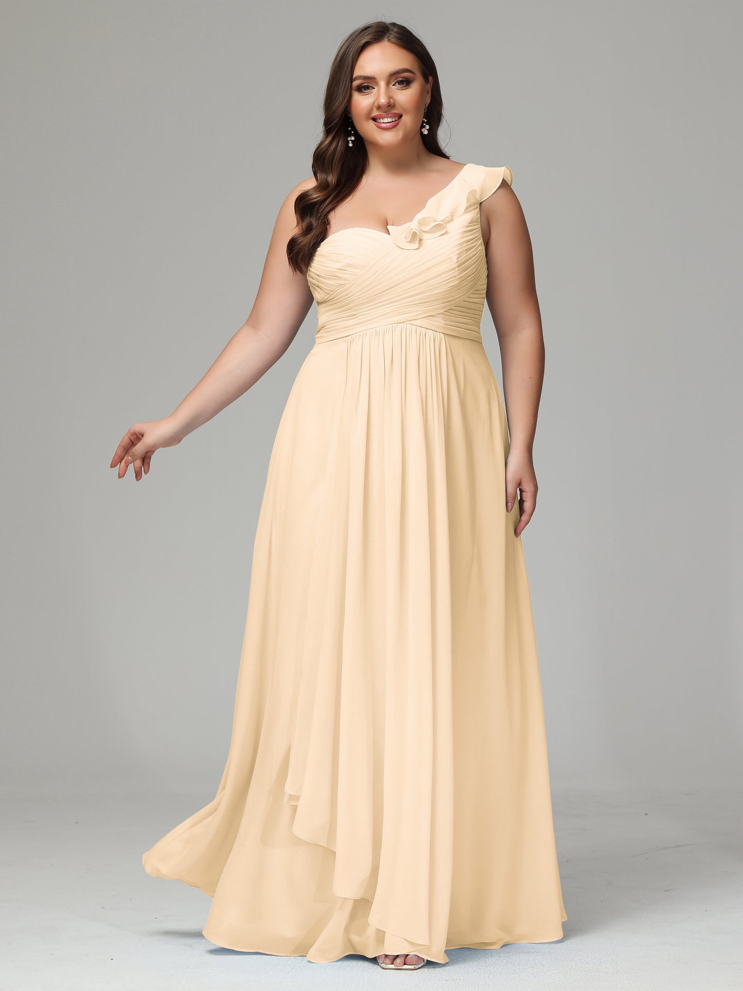 One-Shoulder Ruffles Plus Size Chiffon Bridesmaid Dresses
