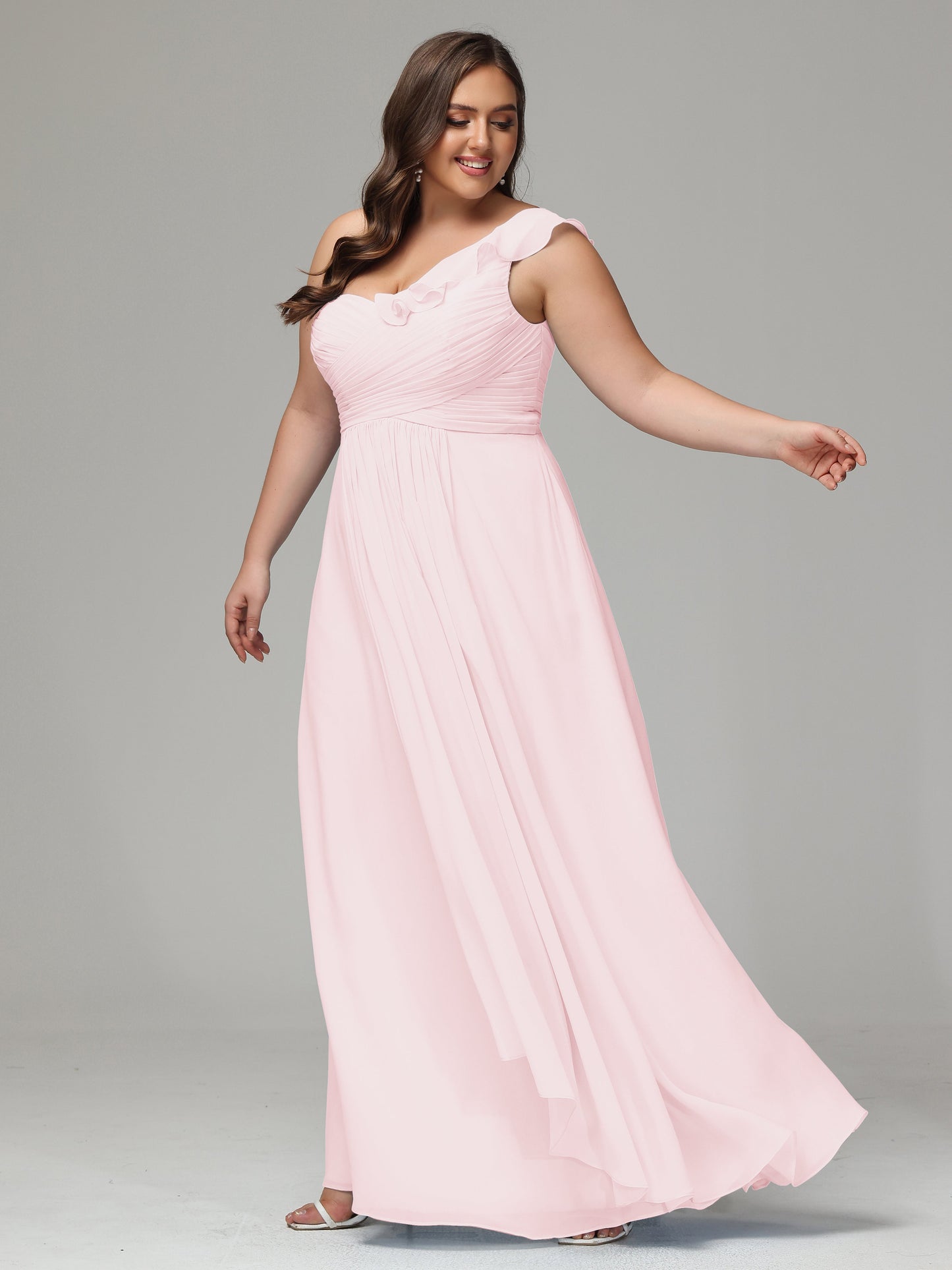 One-Shoulder Ruffles Plus Size Chiffon Bridesmaid Dresses