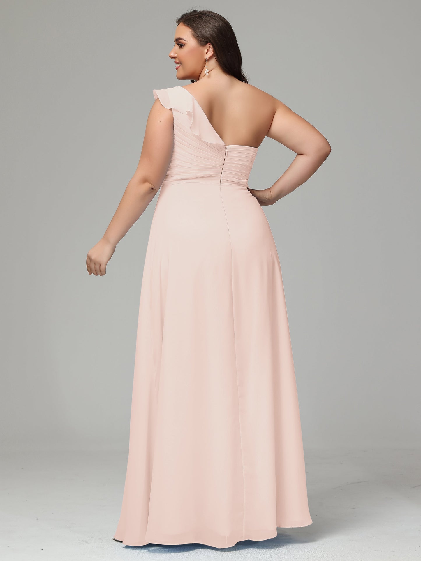 One-Shoulder Ruffles Plus Size Chiffon Bridesmaid Dresses