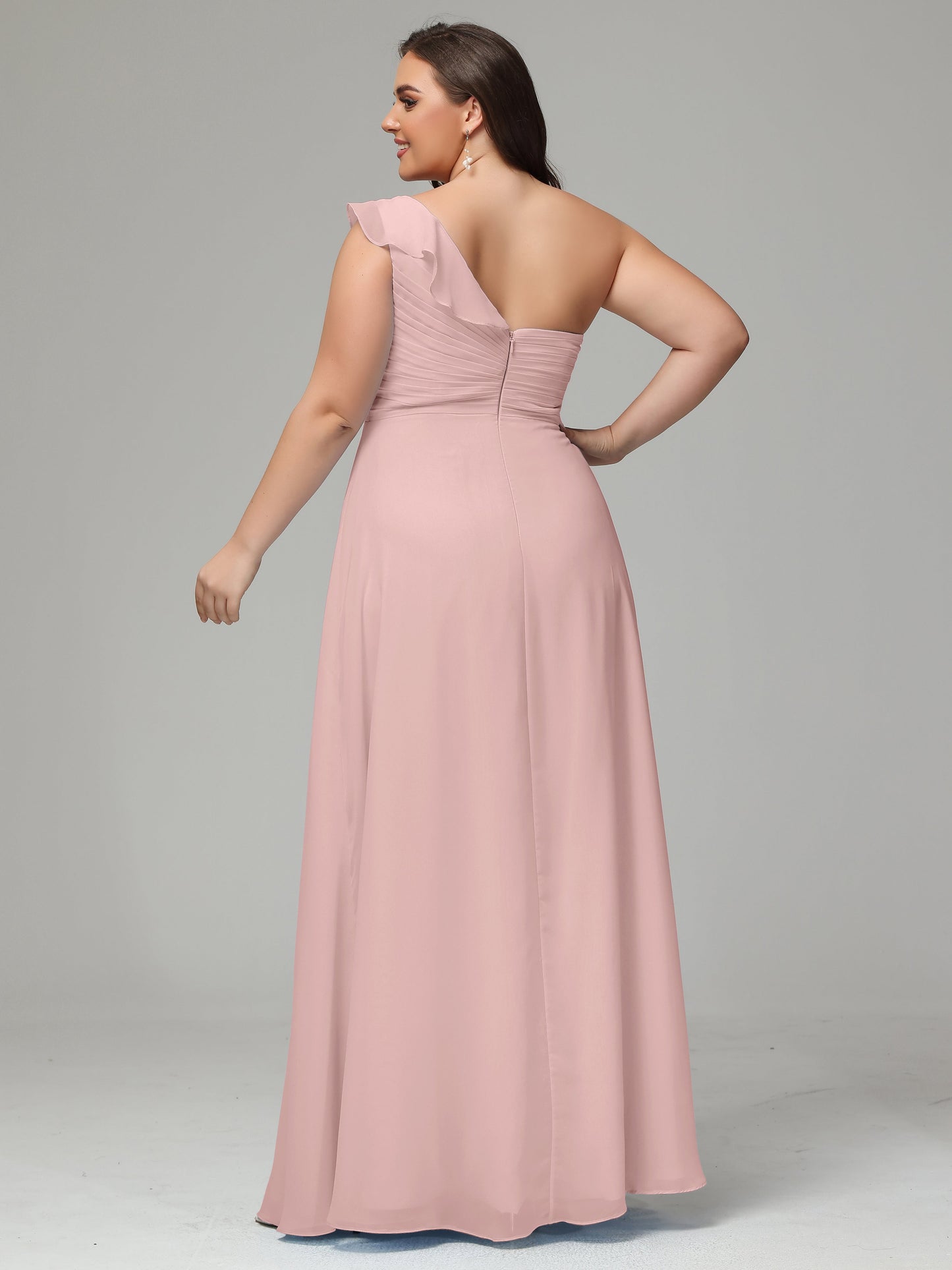 One-Shoulder Ruffles Plus Size Chiffon Bridesmaid Dresses