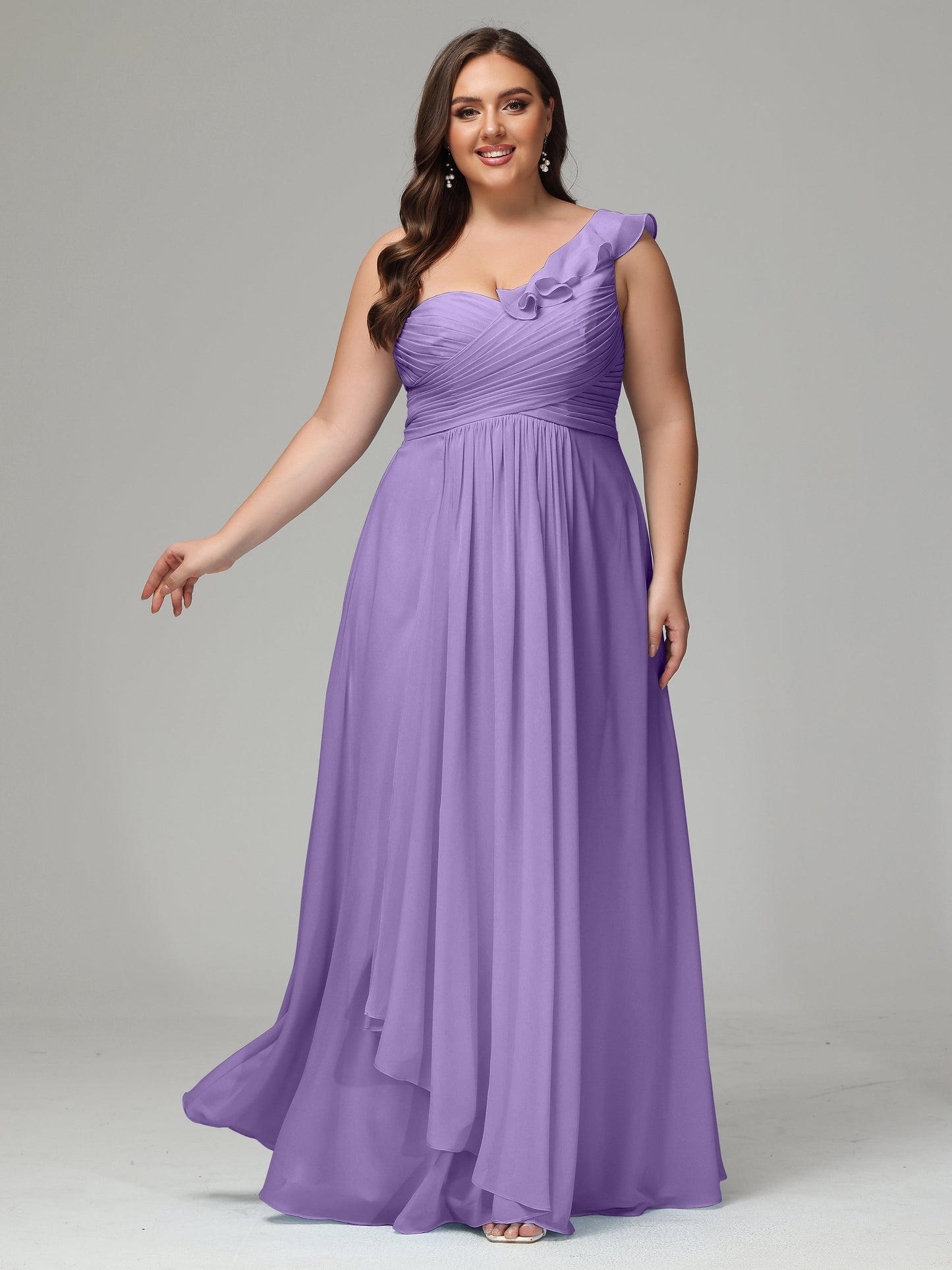 One-Shoulder Ruffles Plus Size Chiffon Bridesmaid Dresses