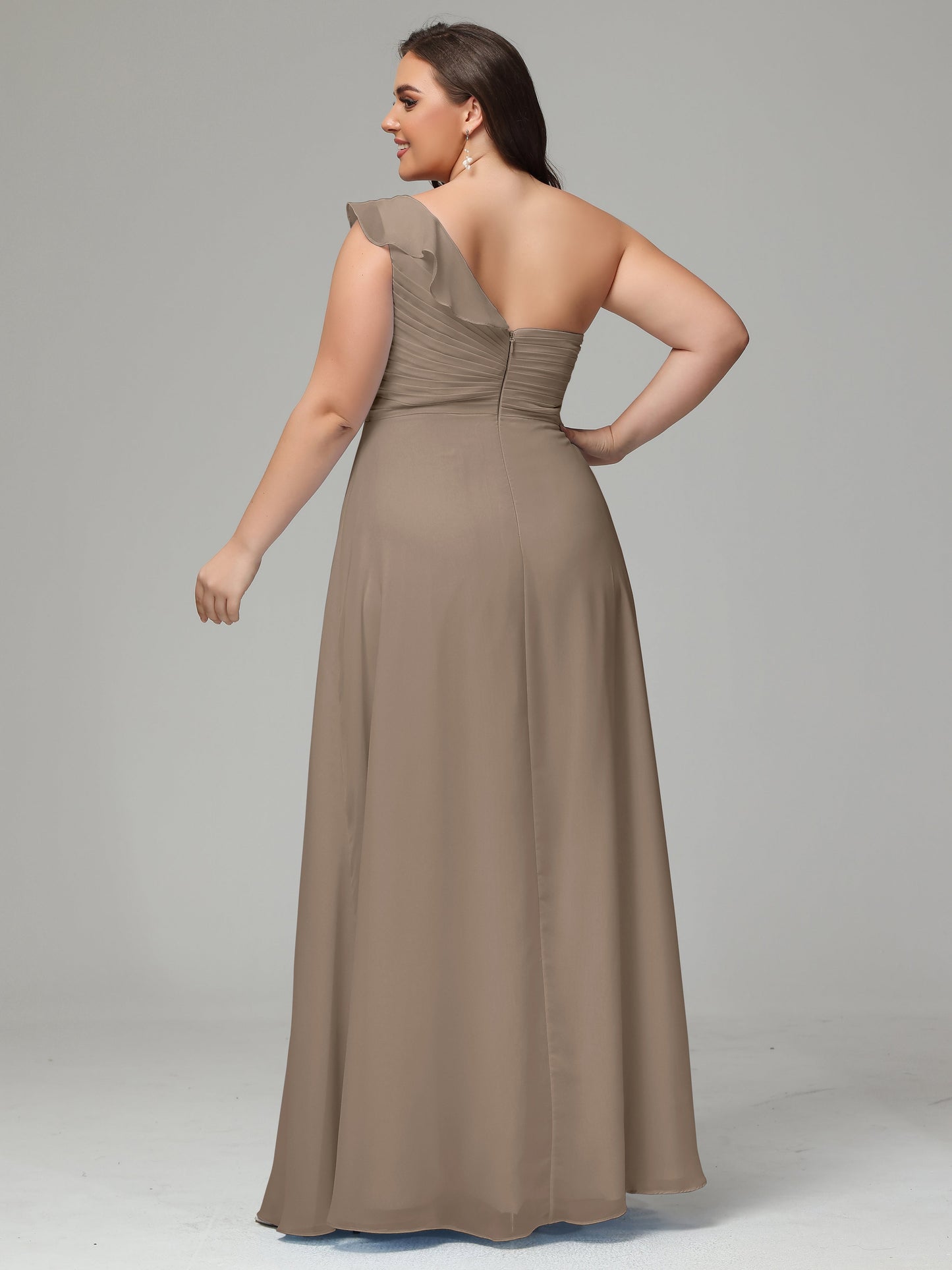 One-Shoulder Ruffles Plus Size Chiffon Bridesmaid Dresses