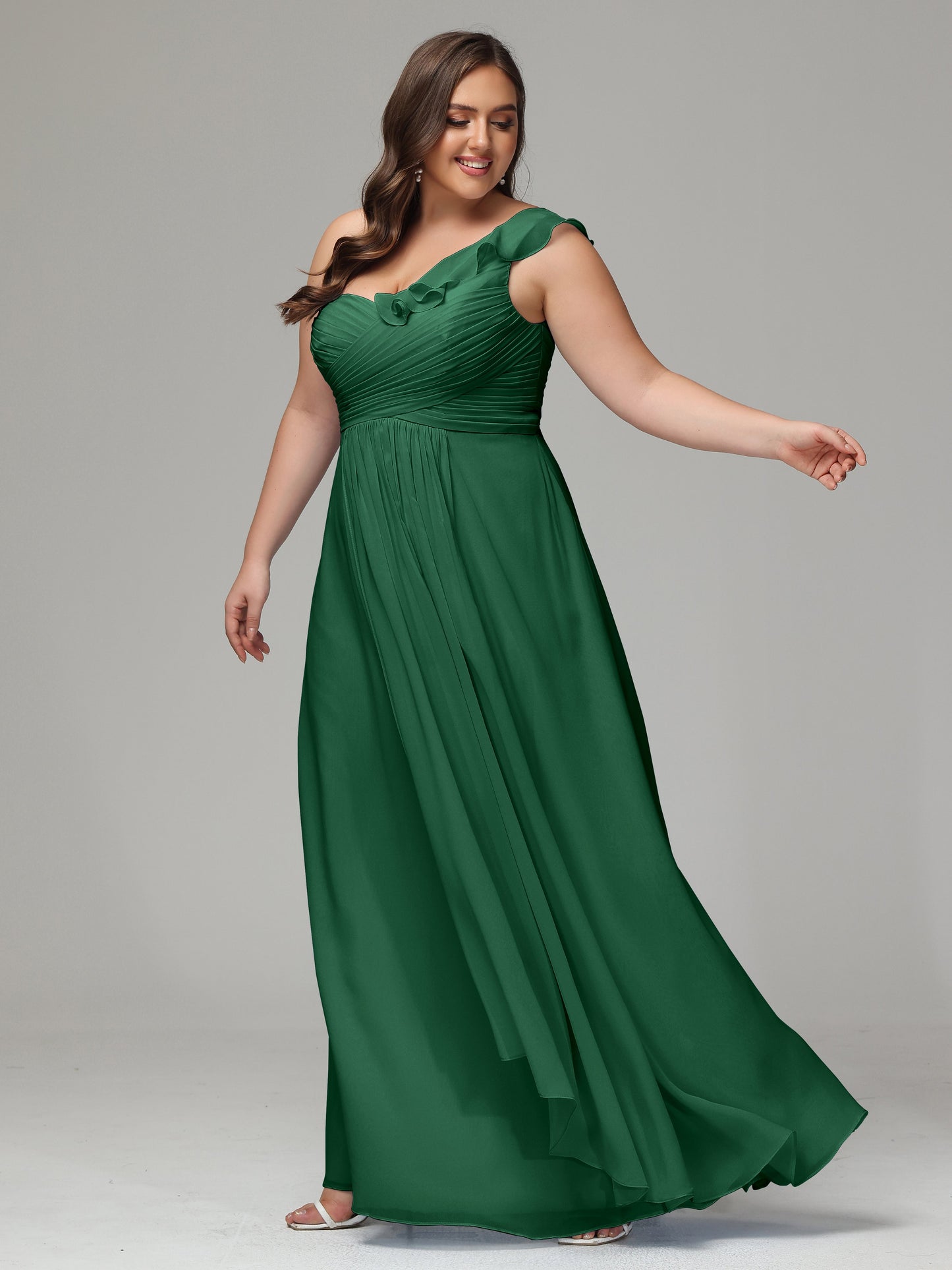 One-Shoulder Ruffles Plus Size Chiffon Bridesmaid Dresses