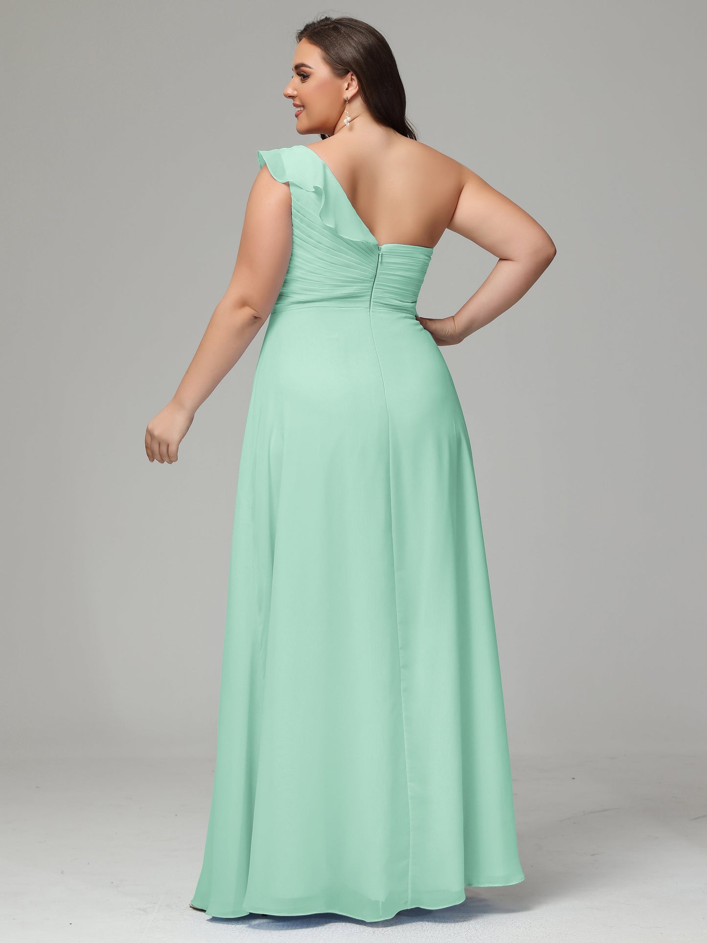 One-Shoulder Ruffles Plus Size Chiffon Bridesmaid Dresses