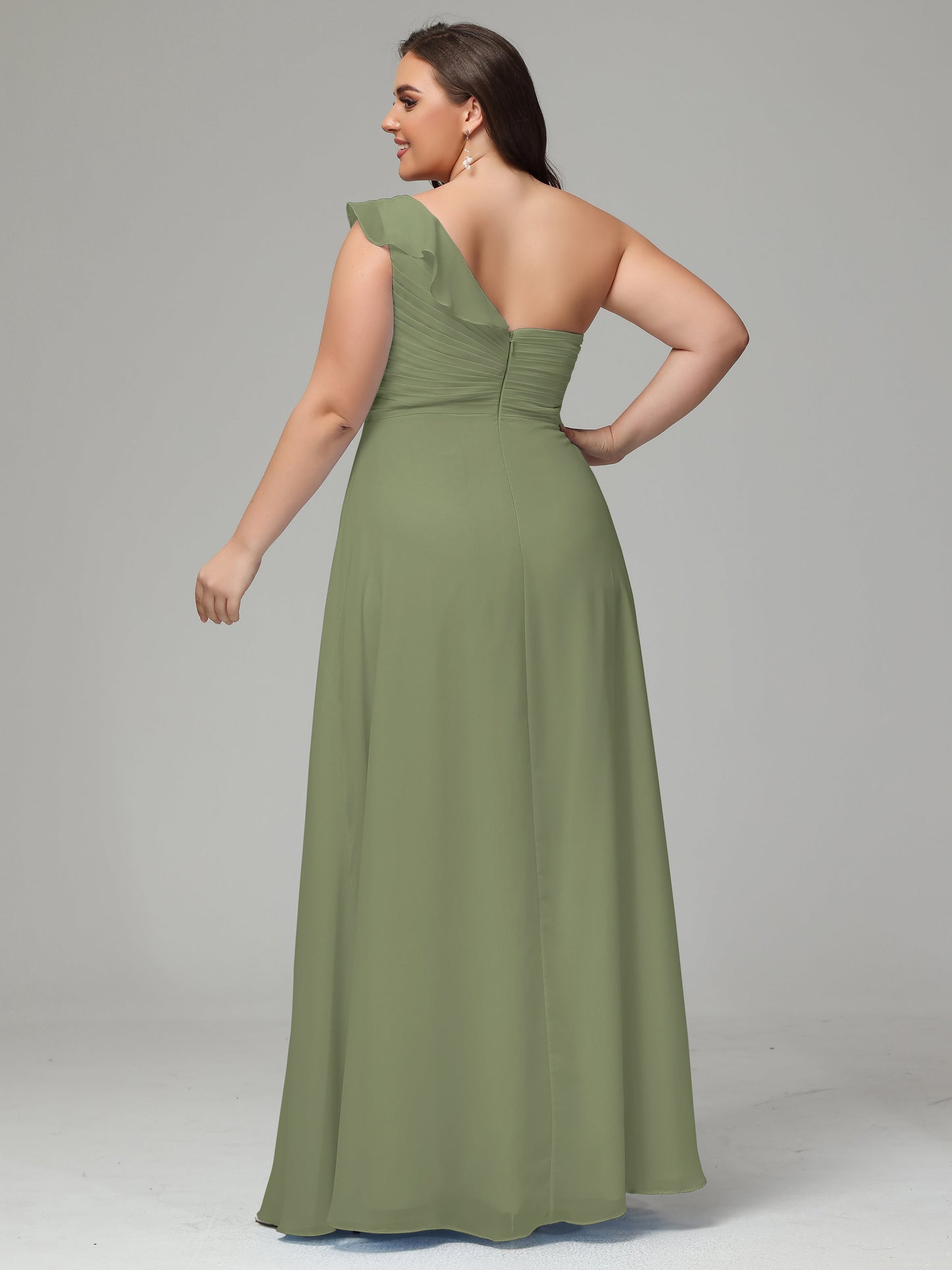 One-Shoulder Ruffles Plus Size Chiffon Bridesmaid Dresses