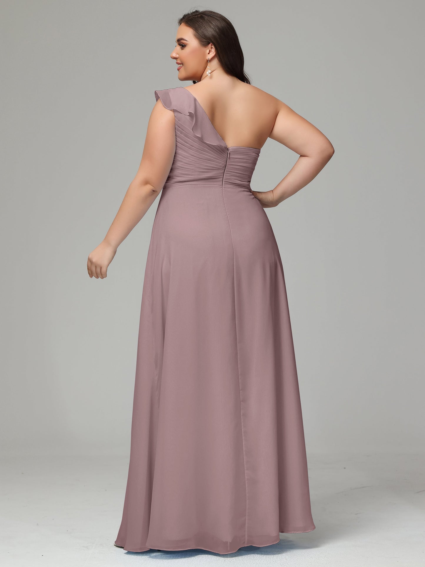 One-Shoulder Ruffles Plus Size Chiffon Bridesmaid Dresses