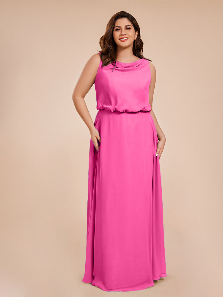 Cowl Neck Chiffon Plus Size Long Bridesmaid Dresses