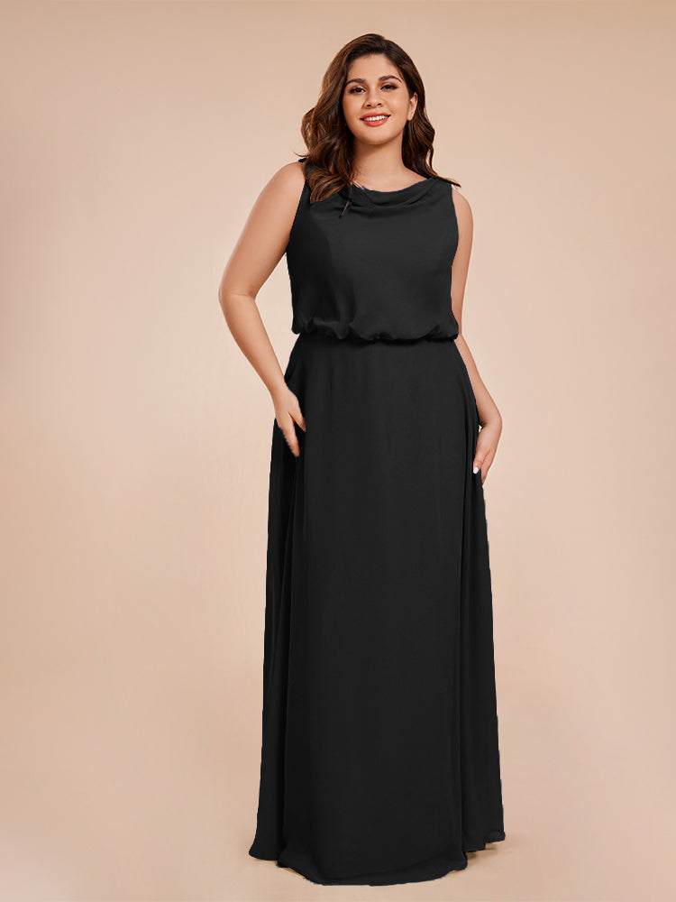 Cowl Neck Chiffon Plus Size Long Bridesmaid Dresses